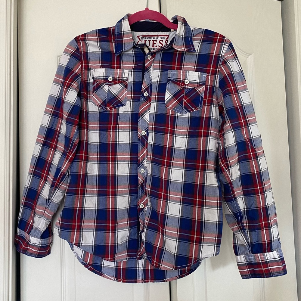 GUESS Plaid Striped Button Down